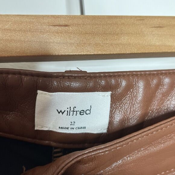 Aritzia Wilfred Faux Leather Cargo Pants Brown Womens 12 Barrel Leg Vegan - Picture 4 of 10